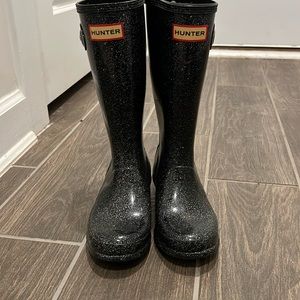 Girls Hunter Boots Black Sparkle